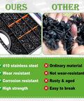 Built Tough Heavy Duty 410 Stainless Steel Self Drilling Screws With Black Truss Heads For Sheet Metal Wood And Plastic Projects, Rock Solid Grip For Quick Installations With Zero Sweat comparison showing durable screws.