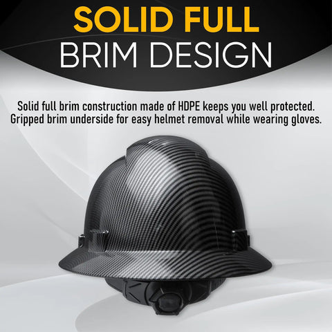 Full Brim Vented Construction Hard Hat With 6 Point Ratcheting System Meets ANSI Z89 1 OSHA Safety Helmet Carbon Fiber Look