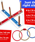 Ring Toss Outdoor Yard Game For The Fam And Kids, Wooden base with pegs, size details, 5 Rope Rings, Classic Backyard Party Toy