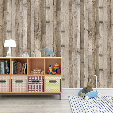 Room with natural wood grain contact paper peel and stick wallpaper 17.3 inch by 120 inch self adhesive removable faux wood plank walls.