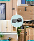Keyless Hasp Lock For Cabinets And Small Doors, 1000 Combo Password Lock For Barn, Shed, Garage, Outdoor, Garden, And Bathroom Use, No Key Hassle, Heavy Duty Metal Construction, Easy Install, Black Finish installed on various surfaces.