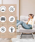 Nursery Rocking Chair With Grey Teddy Upholstery Glider And Padded Seat High Backrest Armchair in living room with woman