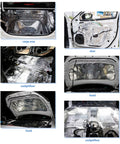Heavy Duty Heat Sound Deadening Insulation Mat For Car Fiberglass Heatproof Pad installed in various car areas like hood, doors, and cargo