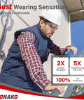 Man wearing clear safety glasses for men bulk pack of 24 with polycarbonate lenses ANSI Z87.1 on ladder, construction setting