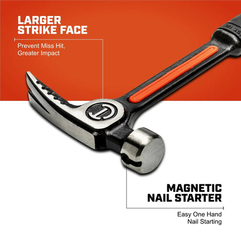 16 Oz Beefy Steel Rip Hammer for heavy duty demolition and framing work with rugged head and comfort grip handle