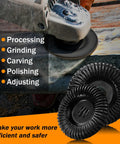 Go-To 4.5 Inch Wood Carving Disc With 7/8 Inch Arbor For Angle Grinder shown in use with processing features listed