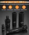 Impact Socket Set 1/2 Inch Drive, 65-Piece Kit With Deep And Shallow Metric And SAE Sockets, CR-V Steel for Durability