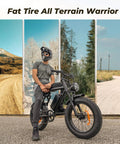 Beast 1500W Electric Fat Tire Bike For Adults With 33 MPH Top Speed 40 To 75 Mile Range 48V 15.6Ah Removable Battery 7 Speeds 3 Modes Full Suspension Dual Disc Brakes 20 Inch All Terrain Fat Tires UL 2849 Certified on a rider on a gravel road