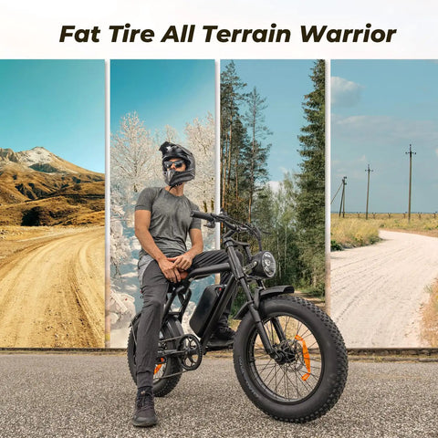 Beast 1500W Electric Fat Tire Bike For Adults With 33 MPH Top Speed 40 To 75 Mile Range 48V 15.6Ah Removable Battery 7 Speeds 3 Modes Full Suspension Dual Disc Brakes 20 Inch All Terrain Fat Tires UL 2849 Certified on a rider on a gravel road