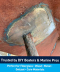 Fiberglass Reinforced Polyester Structural Repair Putty Quart Kit applied patch on boat hull surface