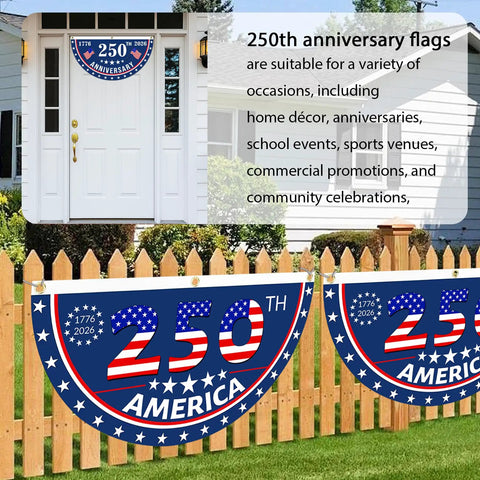USA 250th Anniversary Flag 1.5x3 Ft Outdoor Yard Decor Flag Banner With Brass Grommets displayed on porch and fence