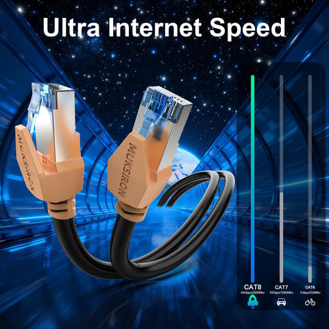 Cat 8 Ethernet Cable 100 Ft Shielded Beefy High Speed Network Cable For Router Modem Indoor Outdoor 40Gbps 2000MHz RJ45 Connectors