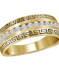 Solid 14Kt Yellow Gold Mens Round Diamond Wedding Band Ring Packing 100 Ctw Natural Stones Built Different Design, featuring Greek design detailing.