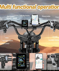 Handlebars of Beast Mode Electric Fat Tire Mountain Bike With Full Suspension, 1500W Peak Motor, features and controls