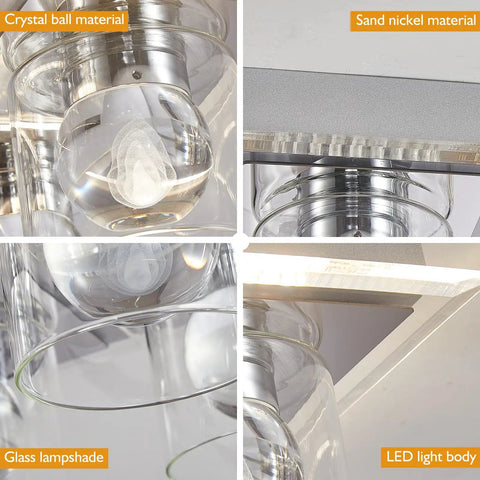 Flush Mount Crystal Ceiling Light With 4 LED Bulbs Brushed Nickel Finish Clear Glass Shade No Fuss Modern Sleek Ceiling Fixture