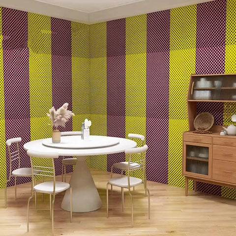 Self Adhesive Pyramid Acoustic Foam Panels To Keep Your Studio Fresh While Knocking Out Echo And Cranking Up Sound Quality For Offices Gaming Rooms Yellow Roll on a vibrant accent wall.