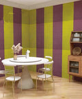 Pro Grade Yellow Pyramid Acoustic Foam Rolls For Wall Soundproofing Slick Self Adhesive Backing 5Cm Thick Polyurethane Noise Dampening Pads featured in a modern dining area.