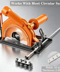 12 Inch Circular Saw Guide With Smooth Roller Rail And Adjustable Rip Fence For Dead Straight Cuts Hassle Free Woodworking showcased with measuring details.
