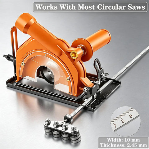 12 Inch Circular Saw Guide With Smooth Roller Rail And Adjustable Rip Fence For Dead Straight Cuts Hassle Free Woodworking showcased with measuring details.