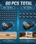 60 Pcs Quick Disconnect Wire Connectors Kit With 50 Two Pin And 10 Three Pin Plug In Connectors And Locking Buckle For LED Strip Lights Auto And Marine Projects Includes Transparent Storage Box, 2-pin and 3-pin connectors