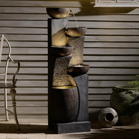 51.4 Inch Outdoor Water Fountain With Five Tier Showstopper Cascading Water Feature For Garden Patio Backyard Deck Porch And Home Art Decor With Lights And Pump Included
