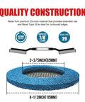 Heavy Duty Zirconia Flap Disc Set 4.5 Inch with 0.875 Inch T29 Grinding Wheel, quality construction and dimensions illustration.