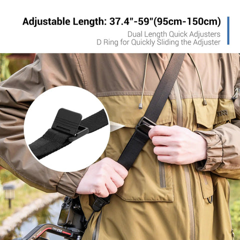 Person adjusting Dual NATO Gimbal Strap for DJI RS 3 Pro RS 3 RS 2 And RSC 2 With Neck And Shoulder Support.