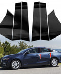 AMSPRAC door pillar covers for Chevrolet Malibu 2016-2021, side view, glossy black 6-piece exterior moldings