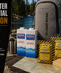 Two Person Premium 72 Hour Grab-and-Go Emergency Survival Kit with backpack, food bars, water cartons, and map for disasters.