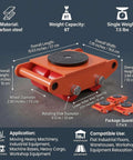 Heavy Duty Machinery Dolly With 360 Degree Swivel And Four Large Casters For Warehouses Factories And Job Sites Move Heavy Tools And Machines Safely And Effortlessly Throughout Tight Spaces On Industrial Shops Construction Floors And Outdoor Distances. Orange carbon steel dolly, 8T capacity, 4 pack.