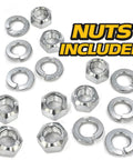 Adjustable Steering Drag Link Kit For 436884 436885 436887 Husqvarna Craftsman Poulan Pro Models With Sector Gear Caps, Beefy 4130 Steel, Zinc Coating, 360 Degree Crimp, Improves Wheel Alignment And Toe In And Toe Out, nuts and washers shown