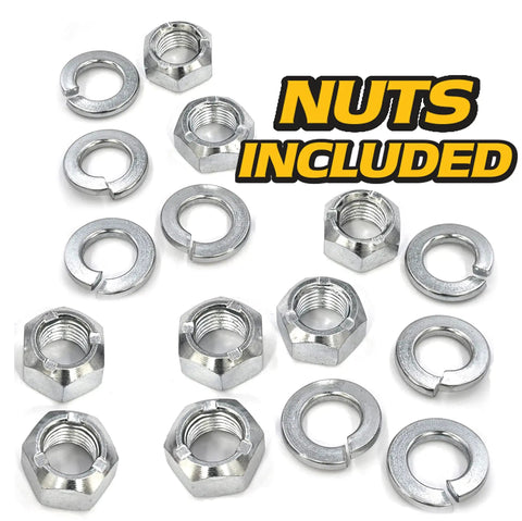 Adjustable Steering Drag Link Kit For 436884 436885 436887 Husqvarna Craftsman Poulan Pro Models With Sector Gear Caps, Beefy 4130 Steel, Zinc Coating, 360 Degree Crimp, Improves Wheel Alignment And Toe In And Toe Out, nuts and washers shown