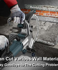 Close-up of Kickass 8800W Electric Ring Saw For Concrete Wall Grooving With Brushless Motor and Thick Titanium Blade cutting through concrete.