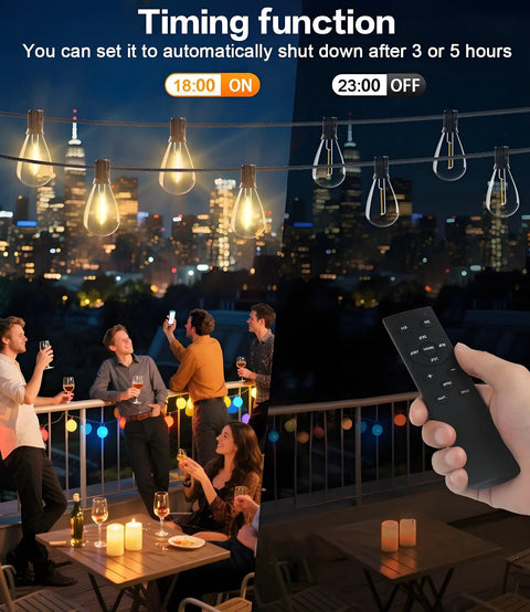 200 Ft LED Outdoor String Lights With Remote 74 Plus 2 Shatterproof Bulbs Dimmable Timer And 3 Modes For Patio Party