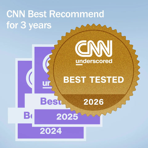 CNN Best Tested award 2026 badge, with Best Recommend for 3 years text, transparent background.