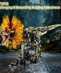 Totally Mechanical Dino Building Kit With LED Light And Movable Gears Display Stand 1277 Pieces For Teens And Adults Cyberpunk Biomechanical Dilophosaurus Model, front view
