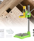 Upgrade Floor Drill Press Stand With 90 Degree Rotating Frame For Hand Drills, DIY Friendly Clamp Mount, green base setup