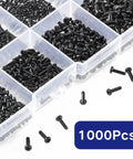 Tiny Micro Repair Screws Set In Black Carbon Steel Phillips Pan Head M1 To M1.7 For Eyeglasses Watches Clocks And Mobile Phones 1000Pcs Assorted Small Machine Screws In Clear Box