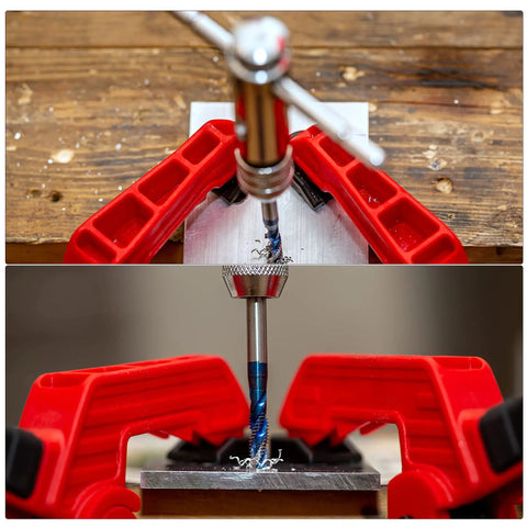 Adjustable Ratchet Tap Wrench T Handle For M5 To M12 Taps With 295mm Body in use on metalwork between clamps