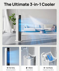 Bedroom Tower Fan With Evaporative Cooling, 43 Inch Upgraded 2025 Model in a modern living room setting