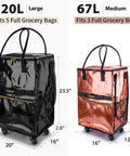 Heavy Duty Rolling Tote Bag With Five Wheels, Foldable Grocery Cart for Laundry Market and Travel, 67 Liter Capacity, Black and Copper