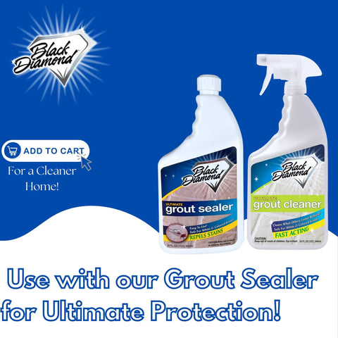 Two bottles: Ultimate Grout Cleaner For Tile Floors Acid Free Formula Deep Clean Removes Grease Dirt And Soap Scum Without Damaging Grout Safe For Marble Granite And All Natural Stone with matching grout sealer