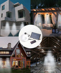 Solar Powered Shed Lights With 3 Heads And Remote Control illuminating a modern house, gazebo, home exterior, and barn interior