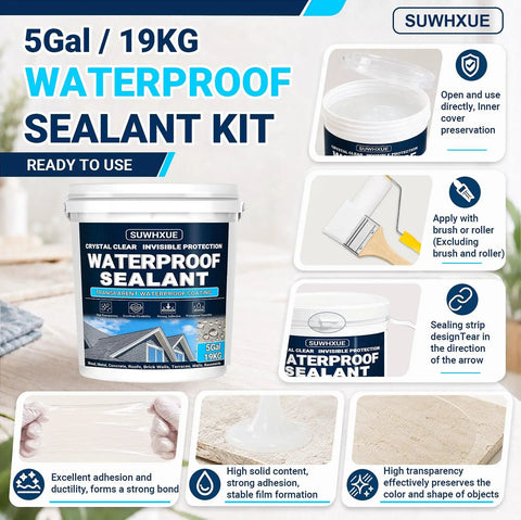 5 Gallon Heavy Duty Clear Waterproof Sealant for concrete, wood, metal use, ready to apply indoor or outdoor.