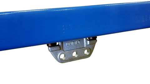 Enclosed Track System Overhead Trolley Conveyor For Farm And Industrial Use With Durable Jervis Webb Track, Unibilt Blue section.