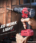 Heavy Hitter Cordless Drill Compatible With Milwaukee 18V Tool Only in use, drilling into wood with LED work light on.