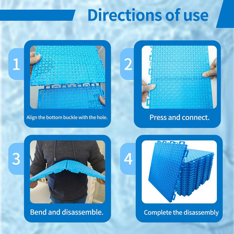 Installation steps for Interlocking Pool Drainage Mats For Above Ground Walkways Keeps Dirt Out Of The Pool 16 Pack Durable Plastic.