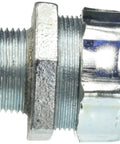 One Inch Straight Malleable Iron Liquid Tight Strain Relief Cord Connector for hazardous zones, fits .880 to .065 inch cords, durable build.