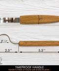 High Carbon Steel Right Handed Hook Knife For Wood Carving Spoon Gouging With Killer Sharp Edge Rugged Oak Handle with dimensions.