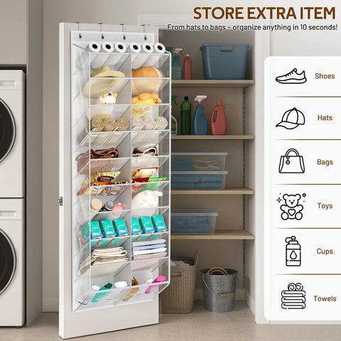 Over The Door Shoe Organizer With Breathable Mesh 10 Tier Holds 30 Pairs White Closet Storage Space Saver in use
